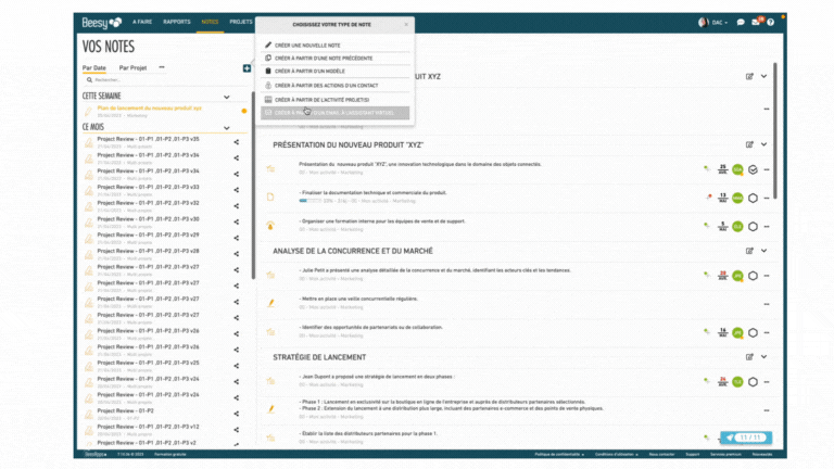 Note multi-projet Comité de pilotage de vos projets