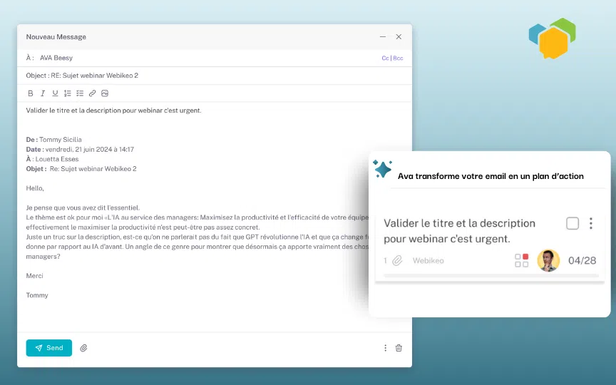 L'intelligence artificielle au service des managers et des équipes - intelligence artificielle Ava IA mail to task - intelligence artificielle