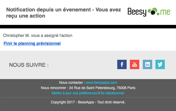 Notification par mail d'une action assignée Notification par mail d'une action assignée