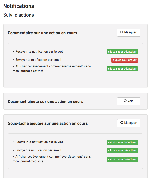 Paramètres de notifications Paramètres de notifications