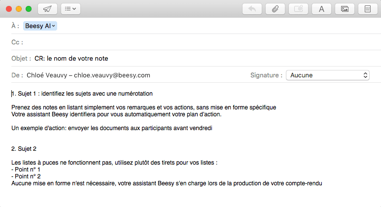 prendre ses notes dans un mail