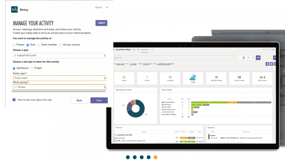 Custom dashboard in Microsoft Teams to manage your activity with Beesy