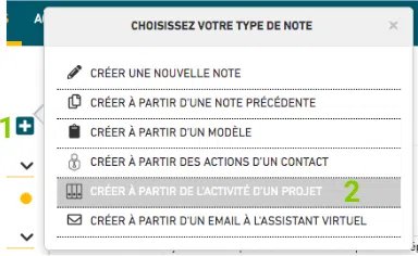 gérer ses projets en sélectionnant le type de note